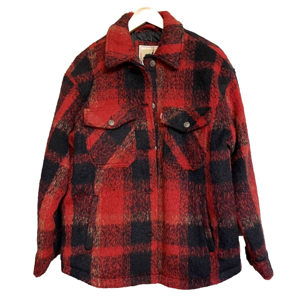 Levi's Jacket Plaid Soft Wool Blend Zip & Snap Up Quilted Lining Womens‎ M New